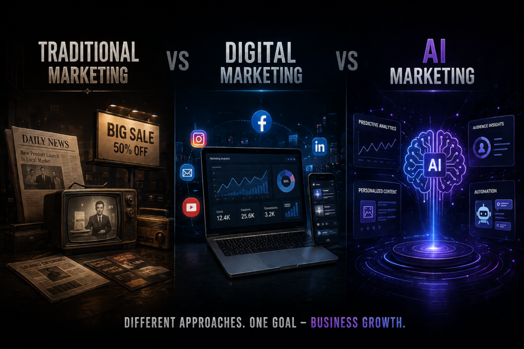 Traditional Marketing vs Digital Marketing vs AI Marketing