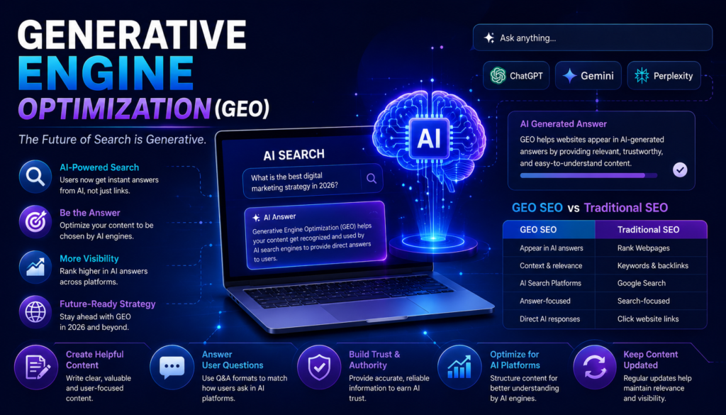 AI search engine showing Generative Engine Optimization GEO results